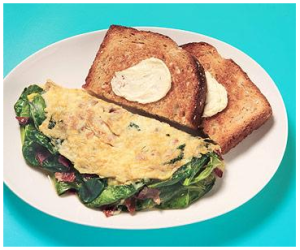 Plate with omelet and toast