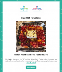 Image shows an example of the monthly blog newsletter. 