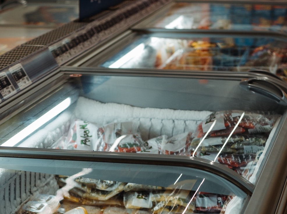 freezer section in a grocery store